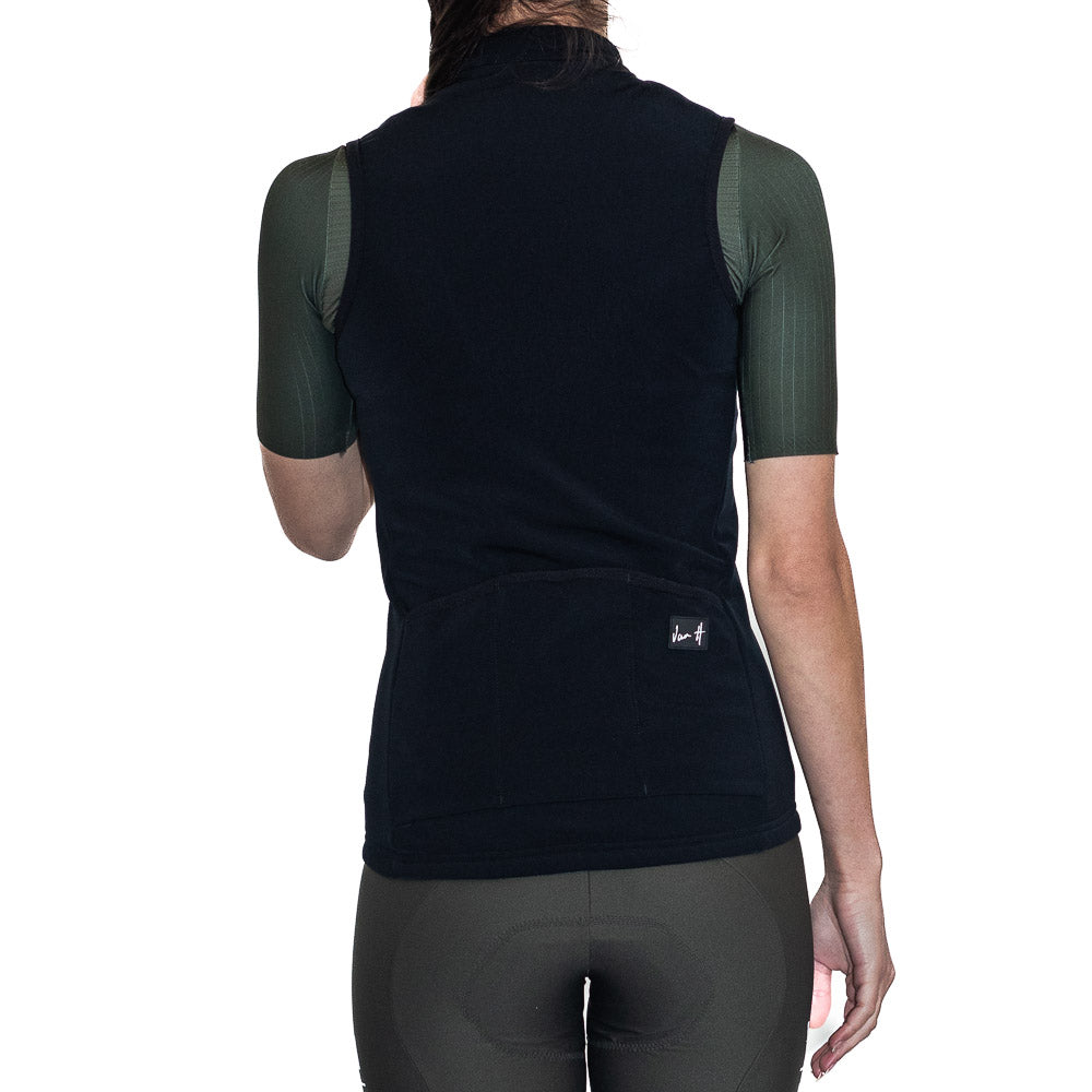 Back view of womens winter cycling gilet