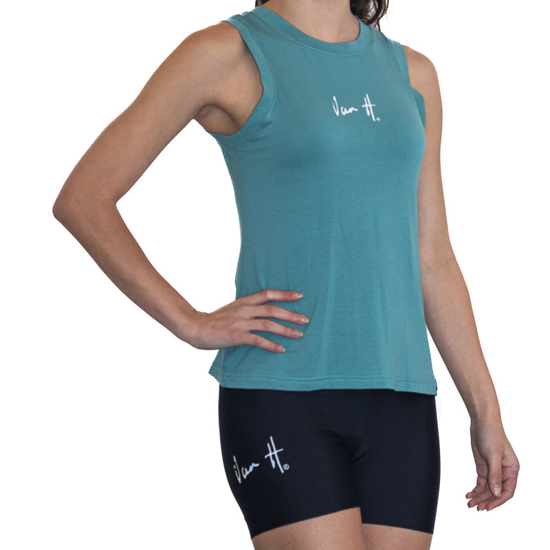 Front view of light blue tank top showing Van H branding with Van H seamless running tight, Front view of light blue tank top showing Van H branding, Sportswear, Active wear, running shirt, gym top, exercise top, South Africa, athletic wear, sports attire, locally made active wear, Van H, mens sportswear, ladies sportswear running tank