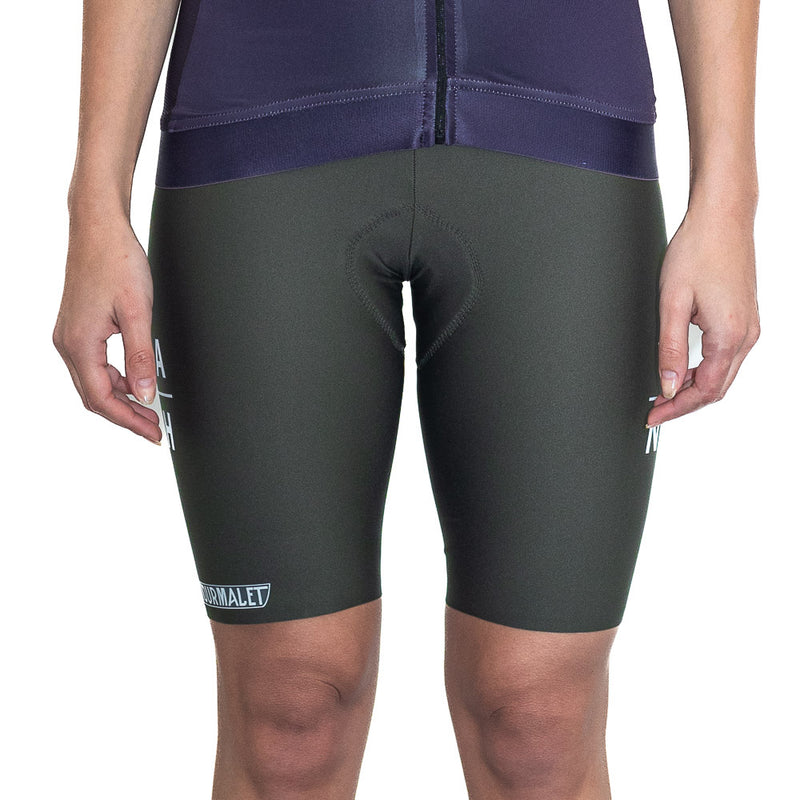 Front View of womens Olive Top of the range Tourmalet Cycling bib, Front View of womens Black Top of the range Tourmalet Cycling bib, Cycling bib, cycling shorts, cycling tights, premium cycling bib, south Africa, Van H, cycling mens cycling bib, womens cycling bib, elastic interface