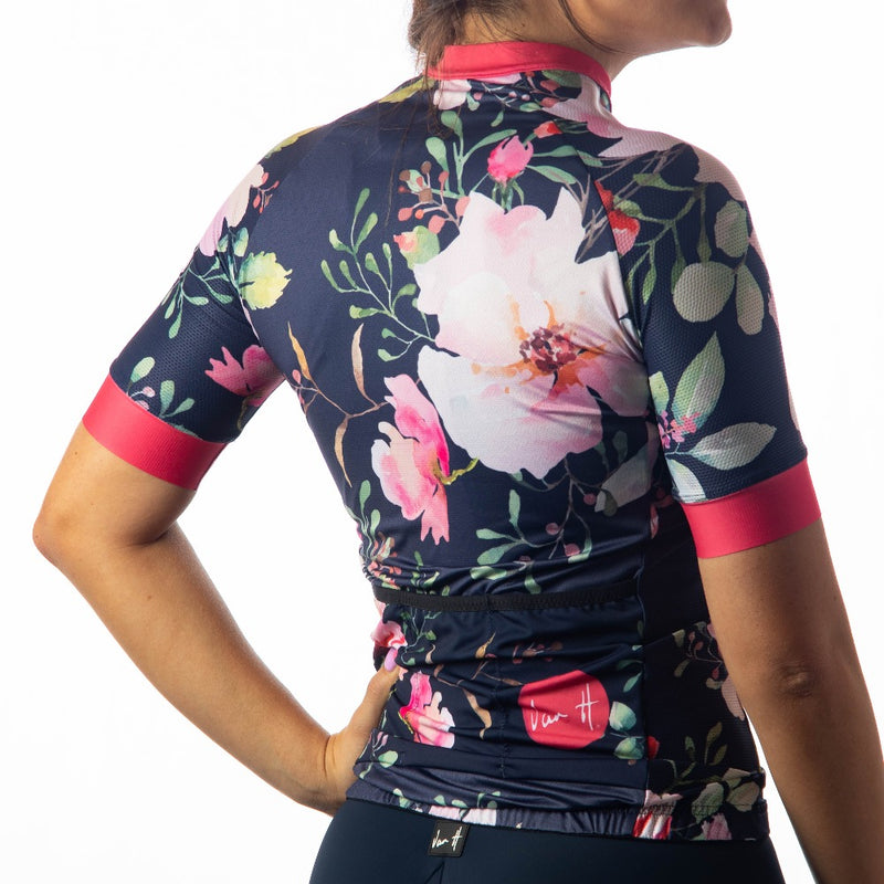 Womam cycling jersey. cycling jersey. van h cycling jersey. floral cycling jersey. navy cycling jersey.