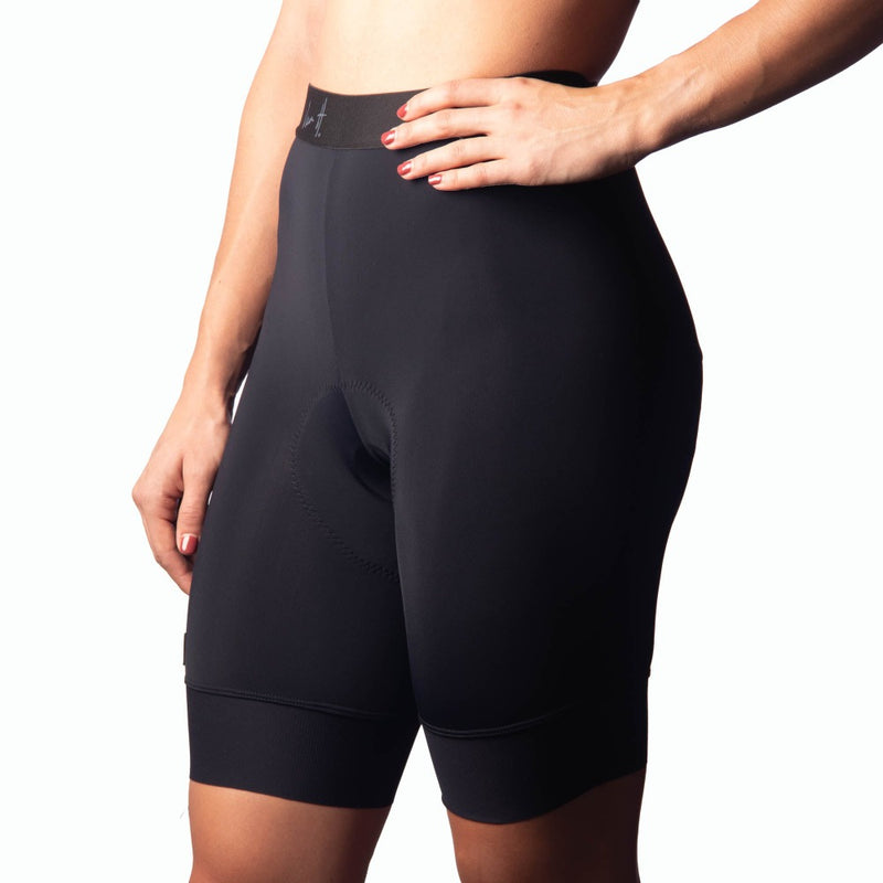 Front view of short women's cycling tight in black