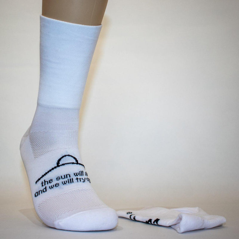 White socks with black logo
